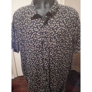 Perry Ellis Shirt Mens 3X Blue 100% Linen Floral Beach Summer Short Sleeve